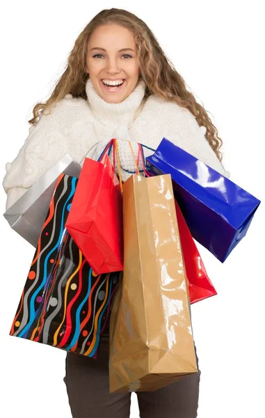 Young girl with christmas bags — Stock Photo, Image