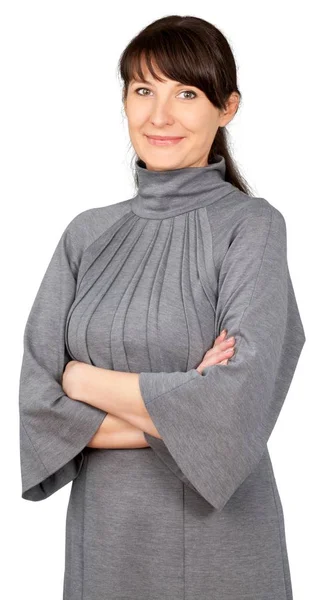 Kvinna i grå klänning — Stockfoto
