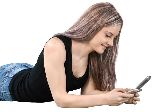 Jeune femme avec téléphone — Photo