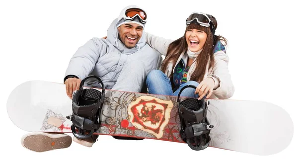 Happy Young Snowboarders Aislados Sobre Fondo Blanco — Foto de Stock