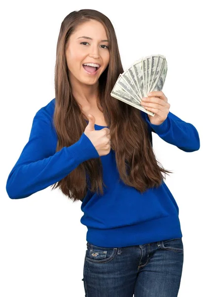 Kvinna anläggning pengar — Stockfoto