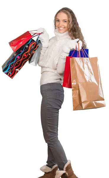 쇼핑백을 들고 있는 젊은 여자 — 스톡 사진
