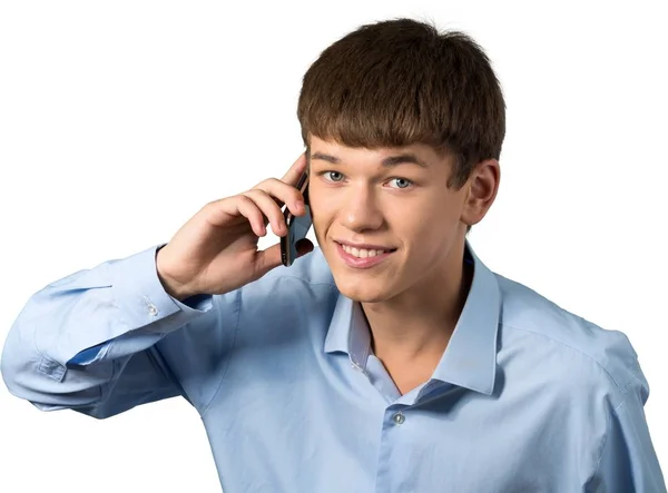 Pohledný podnikatel s telefonem — Stock fotografie