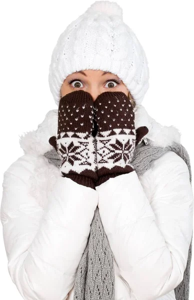 Junge Nette Frau Winterkleidung Isoliert Auf Weißem Hintergrund — Stockfoto
