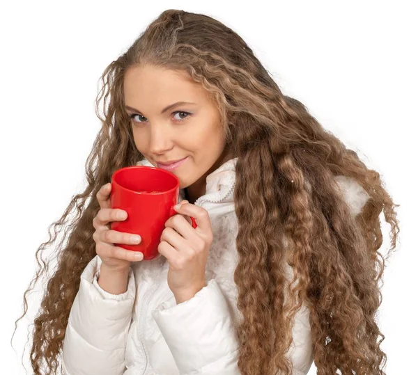 Menina beber chá quente — Fotografia de Stock