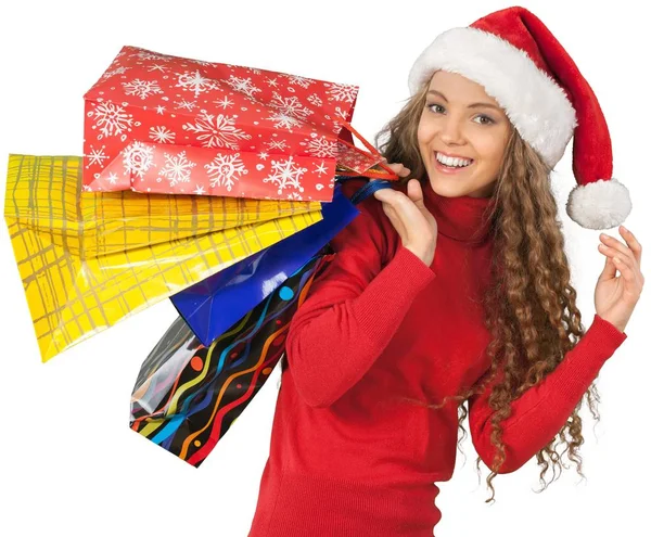 Jeune fille avec des sacs de Noël — Photo