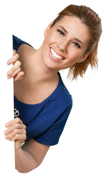 Mladá Usmívající Žena Izolované Bílém Pozadí — Stock fotografie