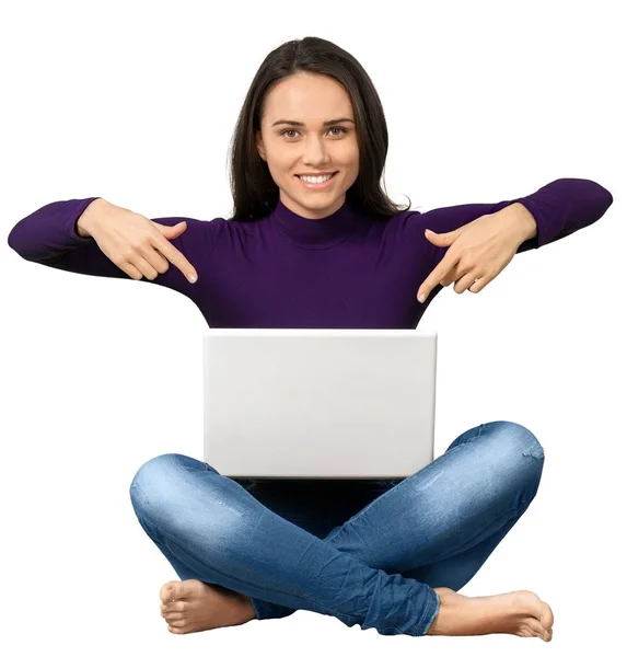 Cute woman with laptop — Stock Photo, Image