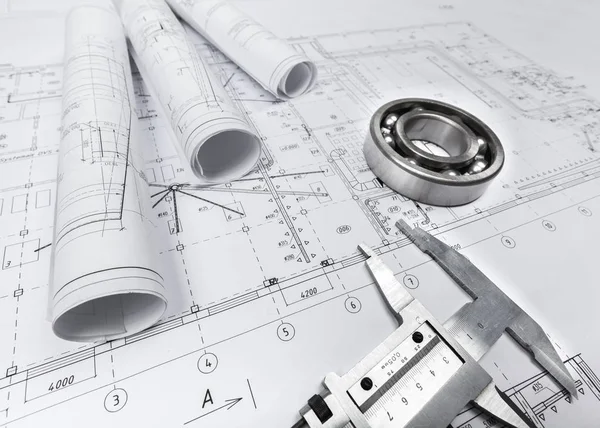 Architect Workplace Architectural Project Blueprint Construction Concept Engineering Tools — Stock Photo, Image