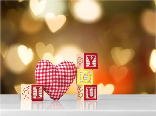 Szczegół Czerwonym Sercem Tekstem Kocham Cię Tle Walentynki — Zdjęcie stockowe