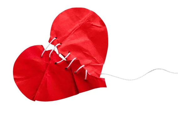 Close Sewn Heart Needle Valentines Day Background — Stock Photo, Image