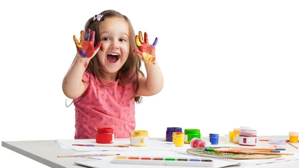 Niña mostrando las manos pintadas —  Fotos de Stock