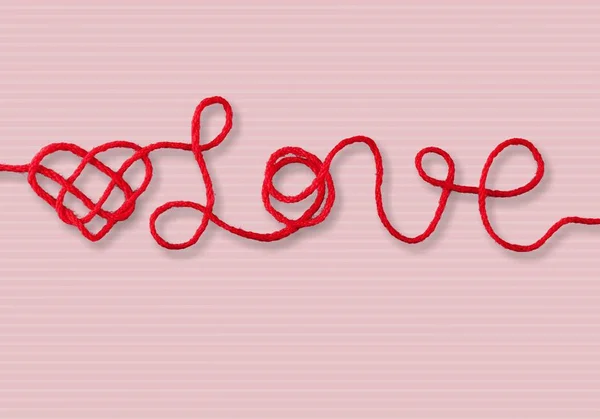 Text Love Red Heart Rope Pink Background — Stock Photo, Image