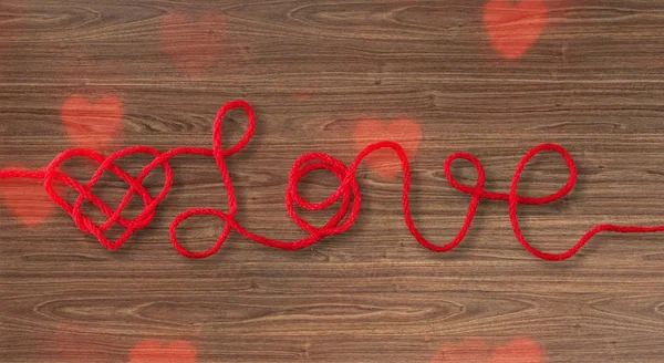 Text Love Red Heart Wooden Background — Stock Photo, Image