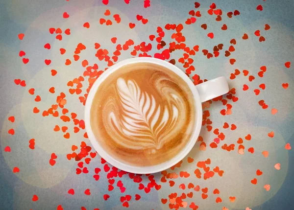 Tasse Café Avec Des Cœurs Rouges — Photo