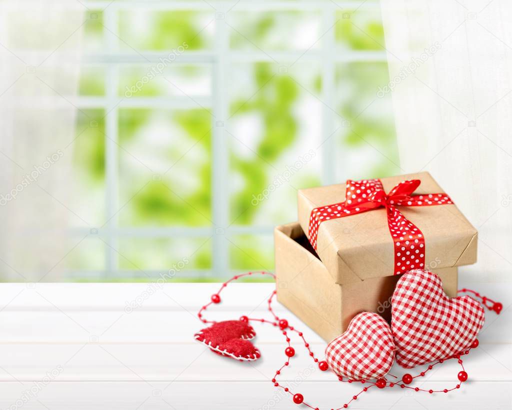 close-up of gift box for valentine day on background