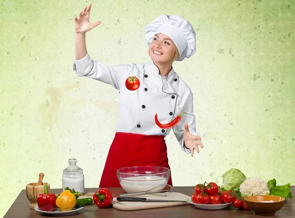 Retrato Jovem Adorável Mulher Cozinhar — Fotografia de Stock