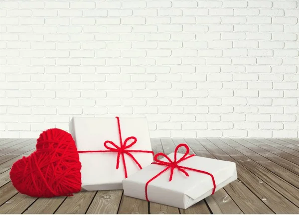 Nahaufnahme Von Geschenkboxen Für Den Valentinstag Hintergrund — Stockfoto