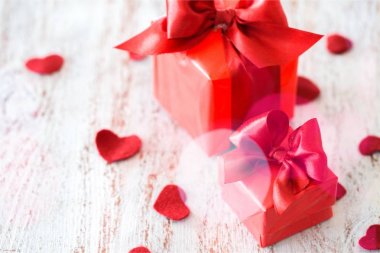 arka plan üzerinde Sevgililer günü için hediye kutuları Close-Up