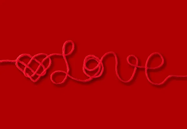 Text Love Red Heart Rope Red Background — Stock Photo, Image