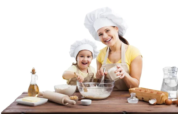 Portret Van Een Schattig Klein Meisje Haar Moeder Bakken Samen — Stockfoto