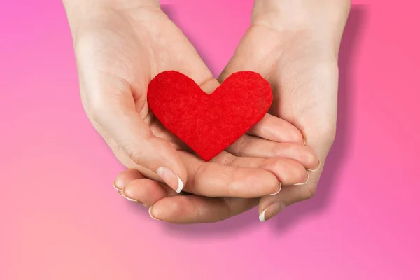 Close Red Heart Female Hands Love Concept — Stock Photo, Image