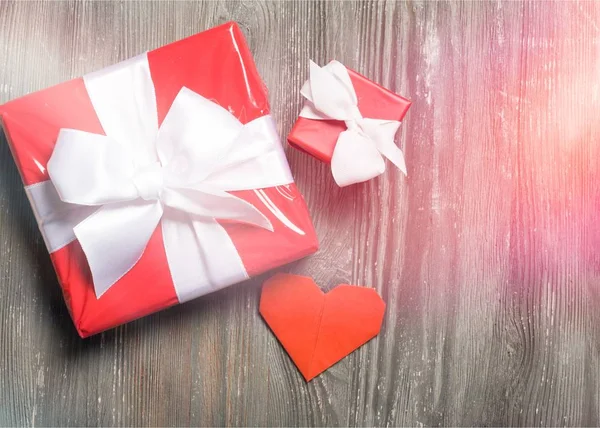 Крупный План Подарочных Коробок День Святого Валентина Заднем Плане — стоковое фото