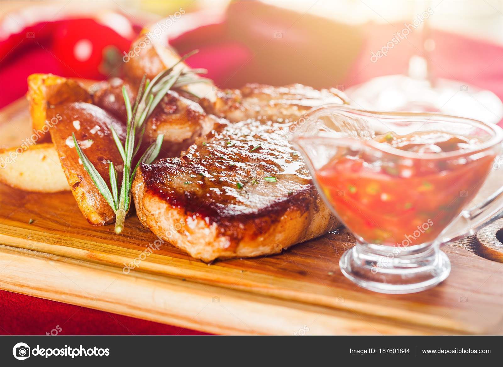 Grilled Meat Sauce Herbs Background Stock Photo by ©billiondigital