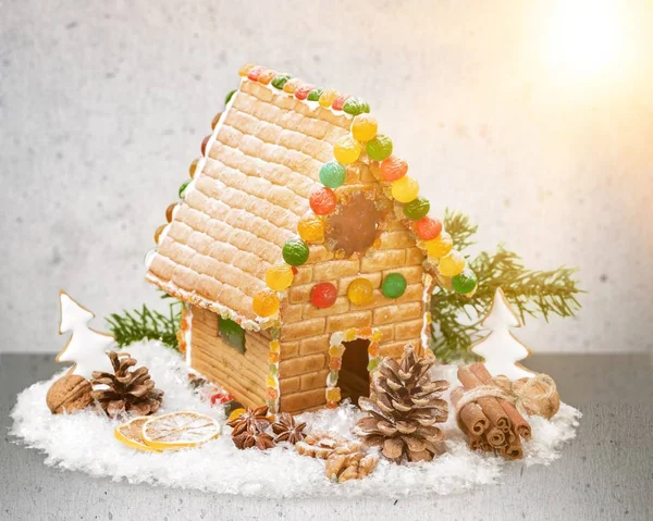 Homemade Gingerbread House Close View — Stock Photo, Image