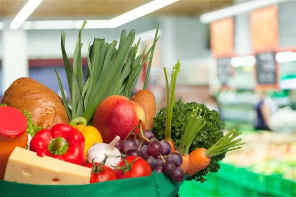 Foto Cerca Comida Fresca Bolsa Compra —  Fotos de Stock