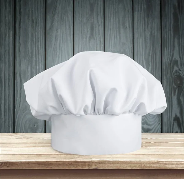 Cappello Chef Bianco Tavolo Legno — Foto Stock