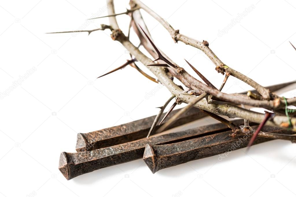 Crown of thorns on background, close-up view 