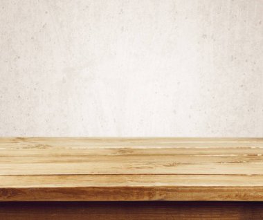 Boş ahşap masa, ahşap plakalar, arka plan