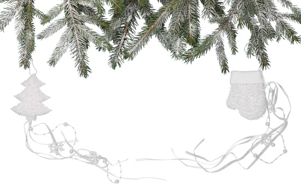 Zole Üzerinde Beyaz Arka Plan Christmas Köknar Ağacı Dalları — Stok fotoğraf
