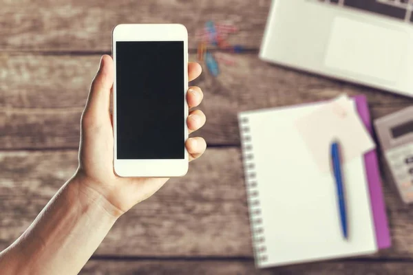 Hand Som Håller Smartphone Närbild — Stockfoto