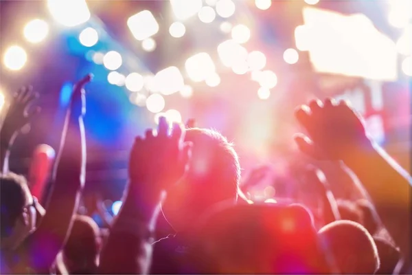 Menschenmenge Hebt Die Hände Und Genießt Große Festival Party — Stockfoto
