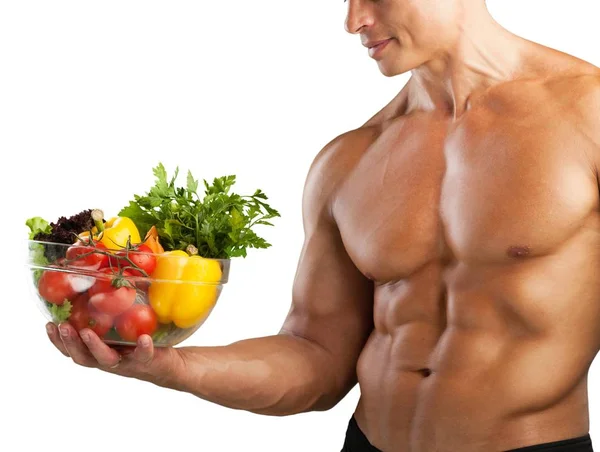 Imagen Cuerpo Musculoso Forma Deportista Con Comida — Foto de Stock