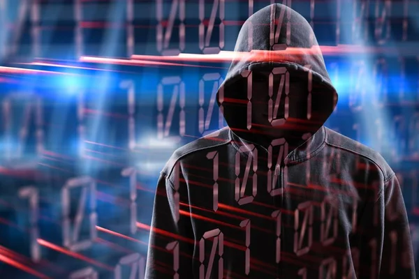 Cyber χάκερ σε φούτερ με κουκούλα — Φωτογραφία Αρχείου