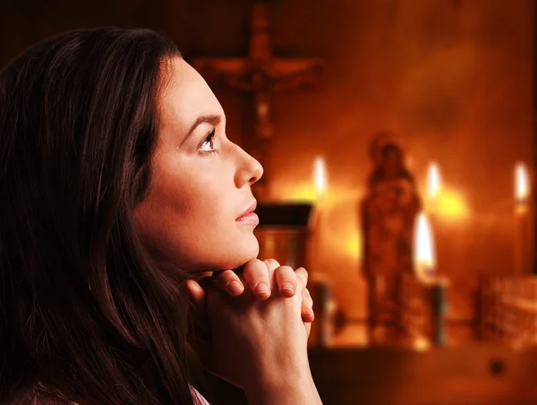 Happy Young Woman Praying — Stock Photo, Image