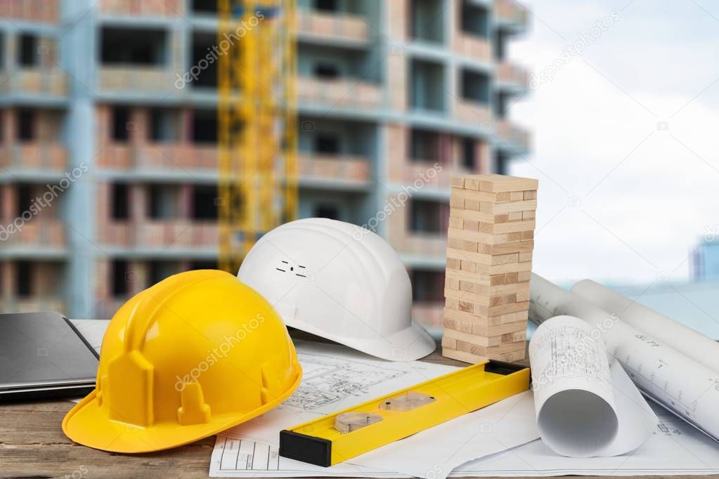 safety helmet with earphones and goggles