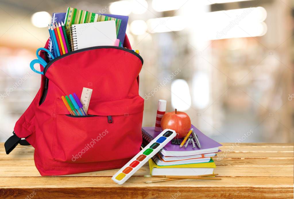 School Backpack  on   background.