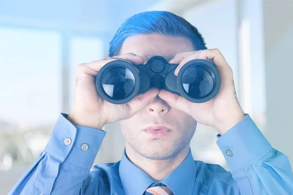 Business Man Holding Binoculars Isolated Background — Stock Photo, Image