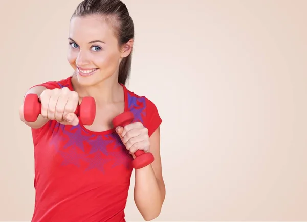 Portret Van Jonge Blonde Vrouw Rode Sportkleding Uitwerken — Stockfoto