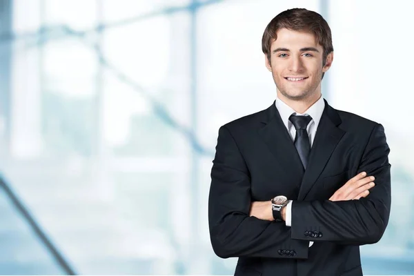 Portrait Young Business Man Blurred Background — Stock Photo, Image