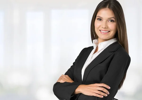 Portrait Young Cute Business Woman Blurred Background — Stock Photo, Image