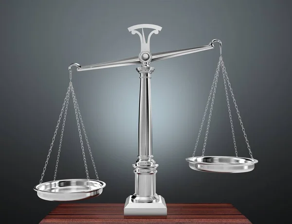 Law scales on table on grey background