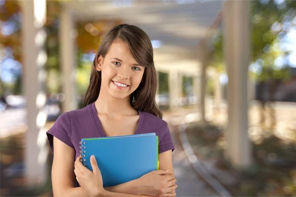 Portrait Jeune Jolie Étudiante Avec Livre — Photo