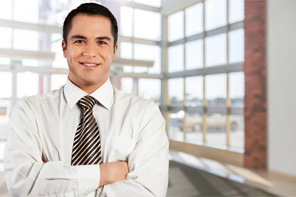 Jovem Confiante Bonito Empresário Isolado Fundo Branco — Fotografia de Stock