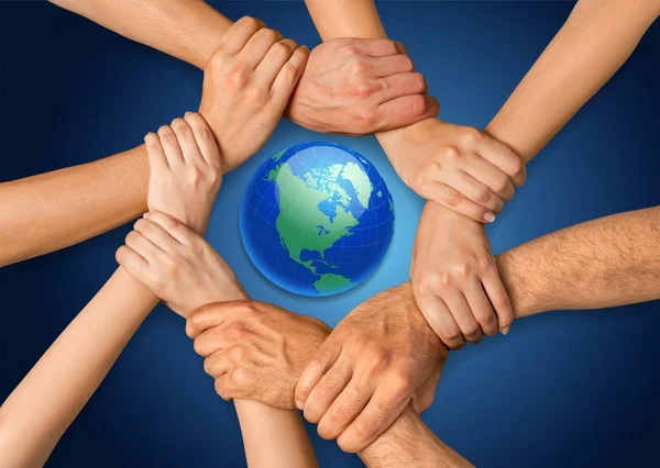 Nahaufnahme Menschlicher Hände Mit Globus Hintergrund Internetkonzept — Stockfoto