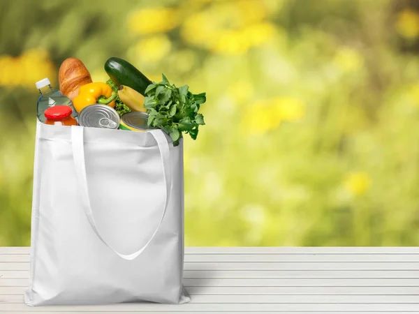 Γκρο Πλαν Φωτογραφία Των Φρέσκων Τροφίμων Τσάντα Για Ψώνια — Φωτογραφία Αρχείου